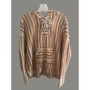 SO Baja Hoodie Women’s XL Brown Orange Striped Woven Pullover Boho Style